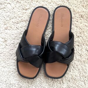 NWOT Madewell Jayna Black Leather Slide Sandals 8